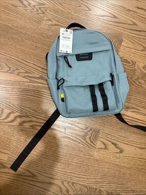 Zara Light Blue Kids Backpack with Front Pocket and Black Trim